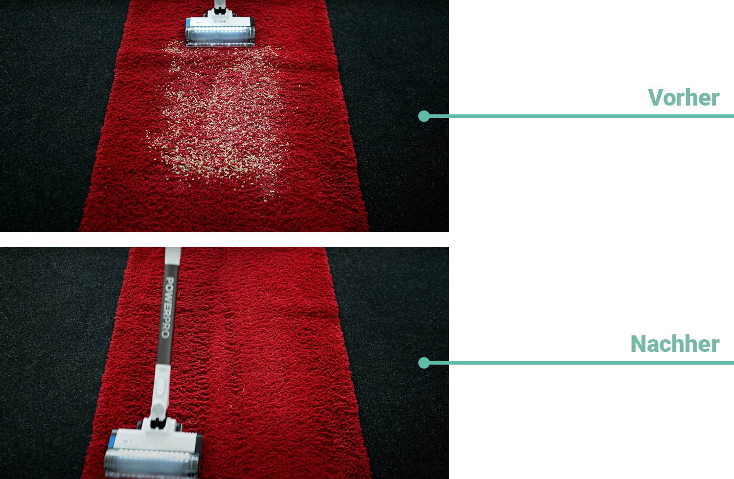 das Reinigungergebnis des Shark PowerPro IZ389EUT auf Teppich