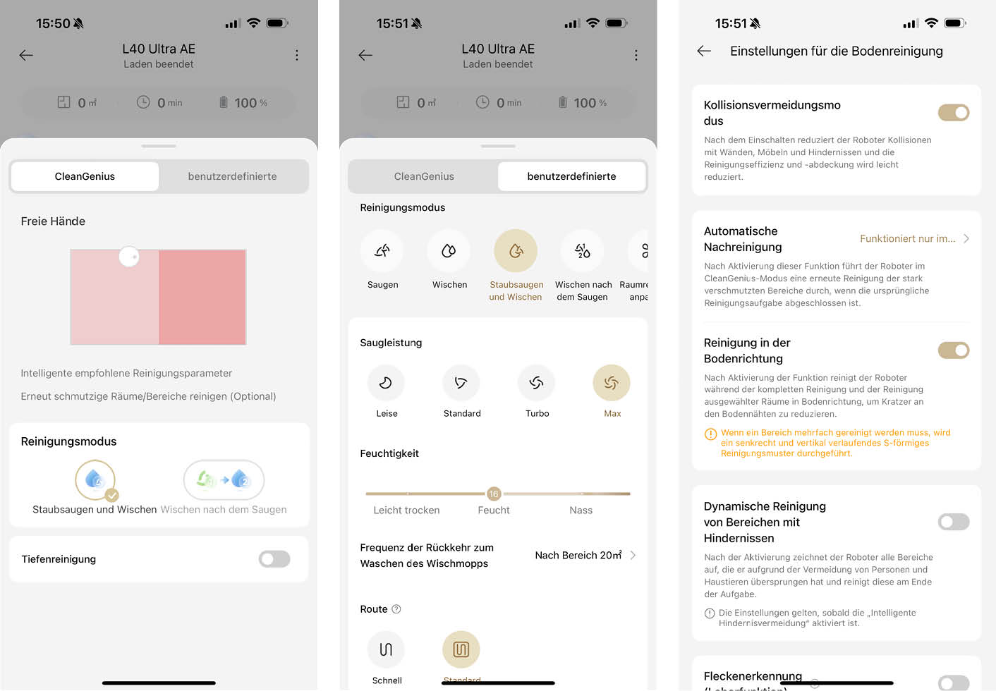 App Reinigung Dreame L40 Ultra AE