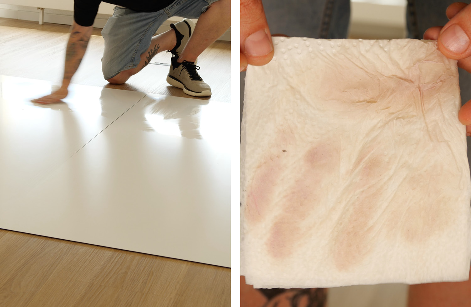 Auch bei der Aufnahme des Schmutzes hat der Dreame nur einen leichten Schleier auf dem Boden hinterlassen