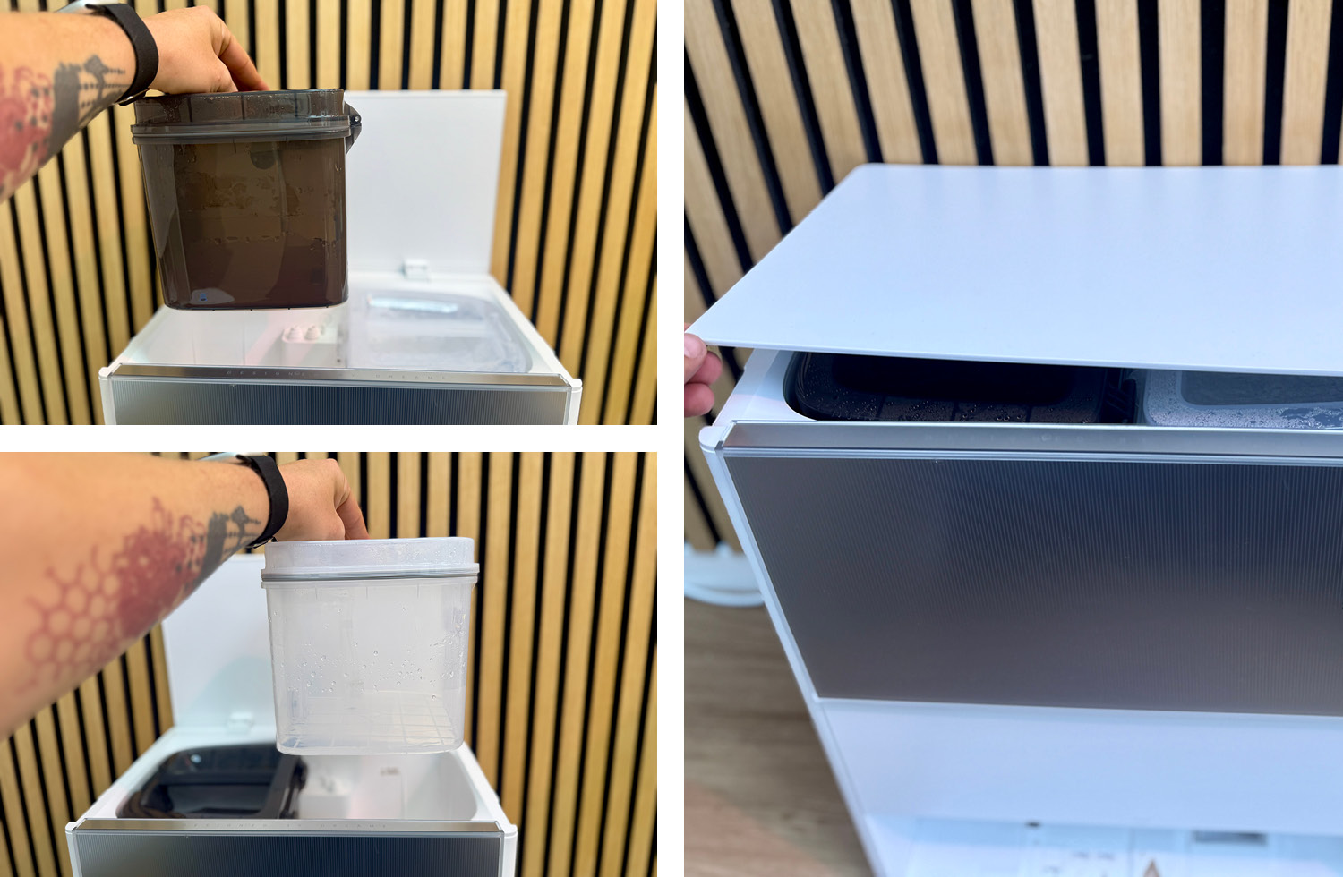 Auf der Oberseite befindet sich ein Deckel, der zwei große Wassertanks verbirgt