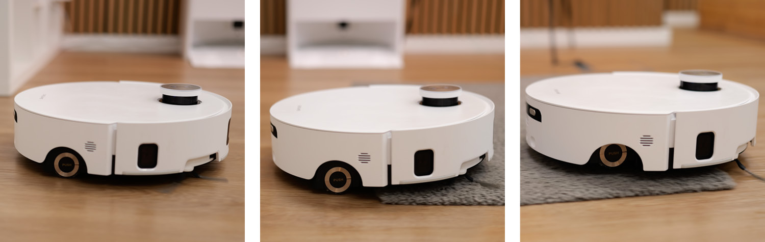 Der Dreame Aqua10 Ultra Roller hebt seine Wischwalze automatisch über Teppichboden an