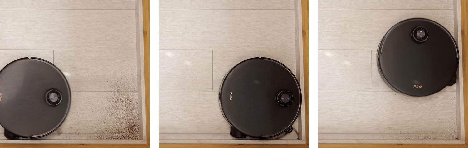 Der Mova Z60 Ultra Roller Complete hat fünf von fünf Maiskörnern aus der Ecke unseres Areals gefegt