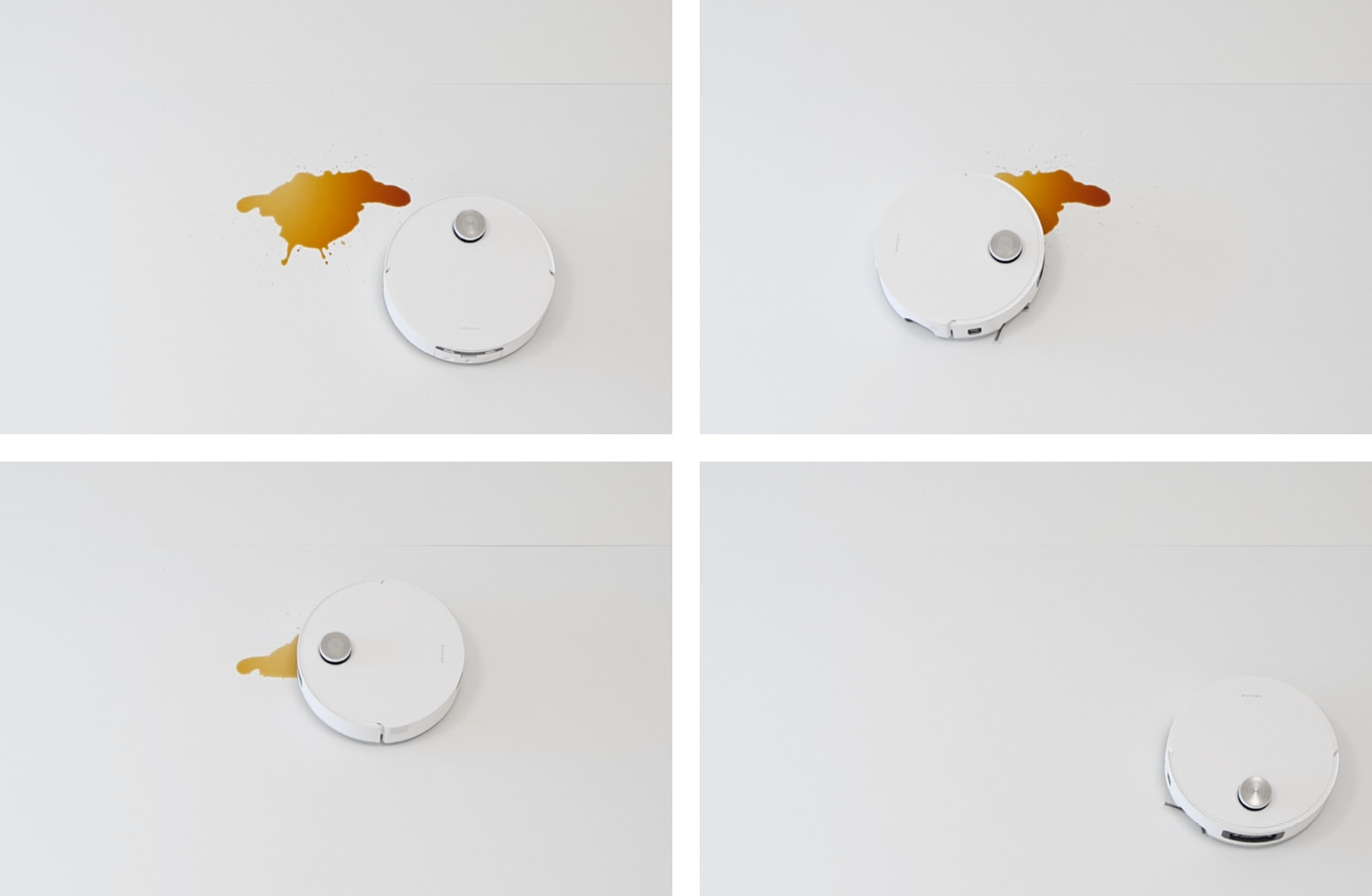 Die KI des Dreame Aqua10 Ultra Roller hat den Fleck erkannt und ihn restlos, ohne die Bürsten zu verschmutzen, aufgewischt