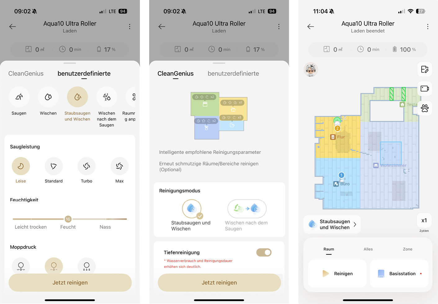 Dreame Aqua10 Ultra Roller - App - Reinigung