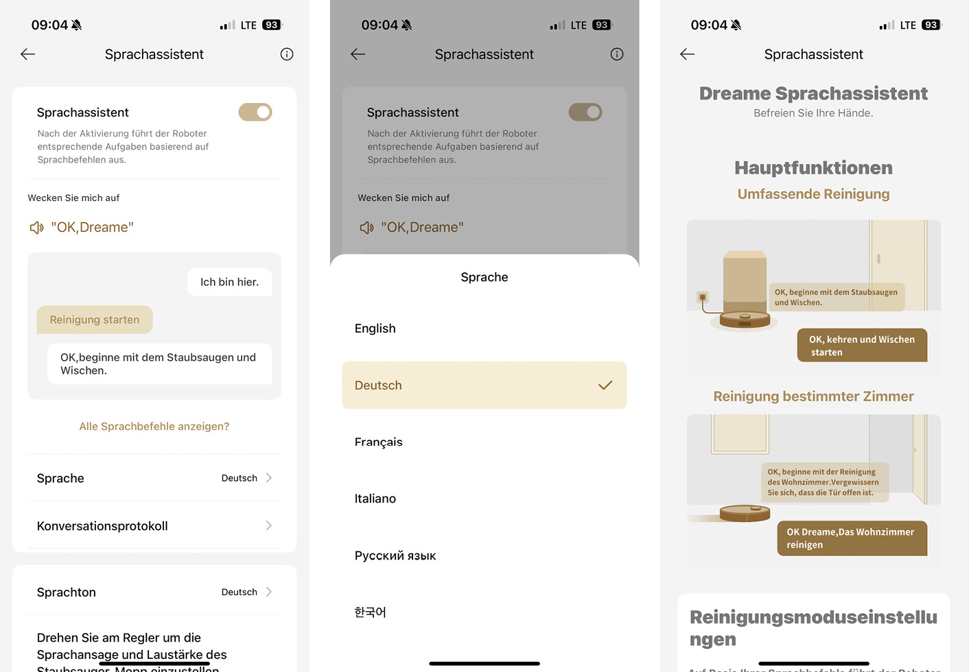 Dreame Aqua10 Ultra Roller - App - Sprachassistent