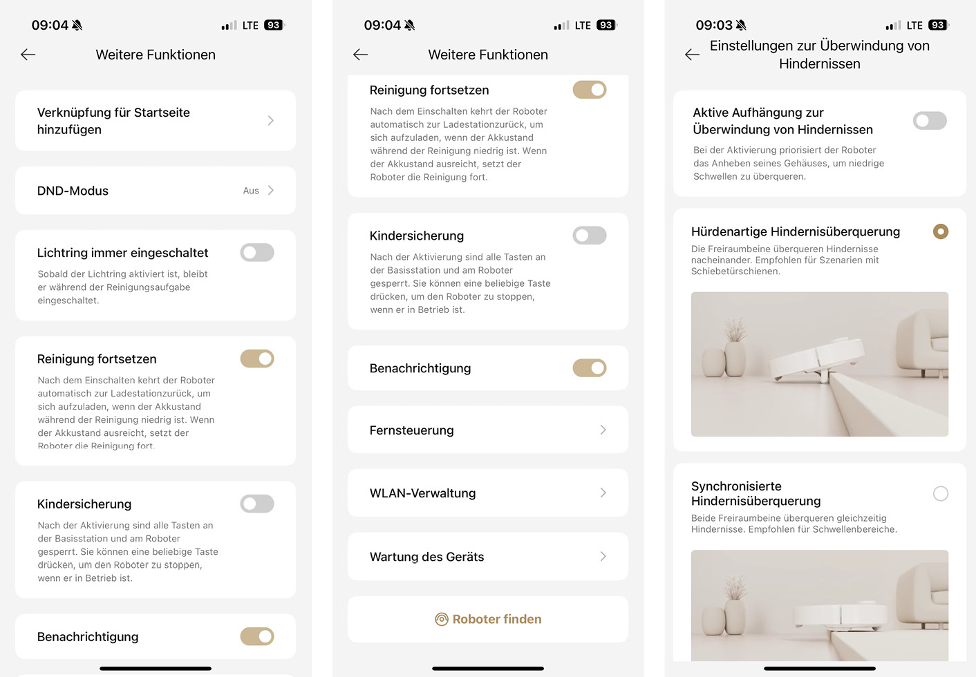 Dreame Aqua10 Ultra Roller - App - Weitere Einstellungen