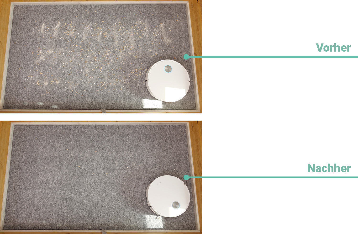 Dreame Aqua10 Ultra Roller - Die ermittelte Saugleistung auf Teppichboden