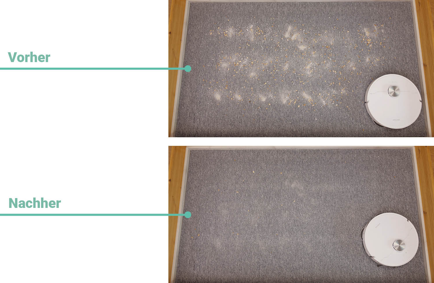 Dreame L40 Ultra AE Teppichreinigung vorher nachher