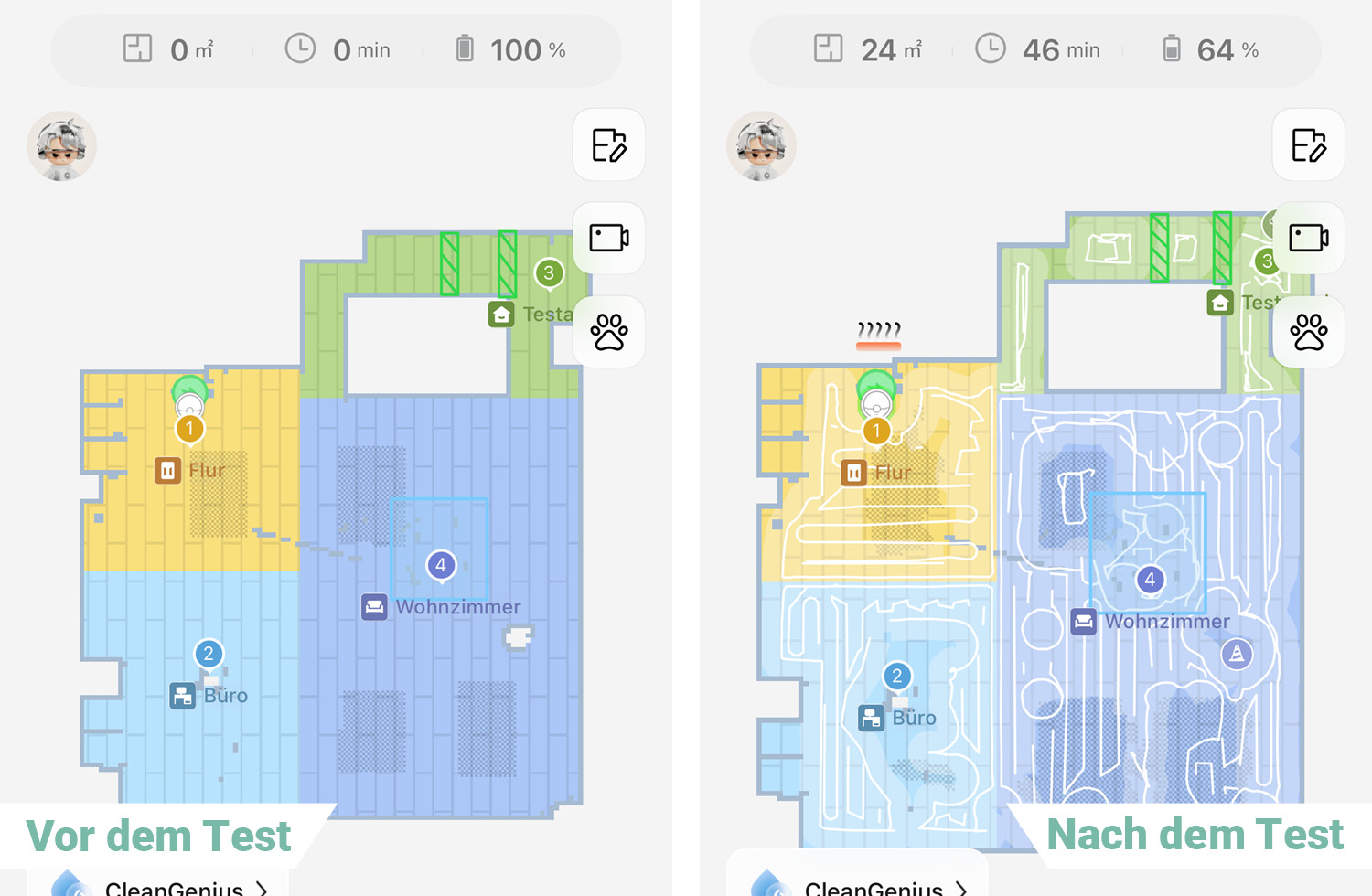 Nach dem Test im Testraum hatte er ziemlich viel Akku verloren
