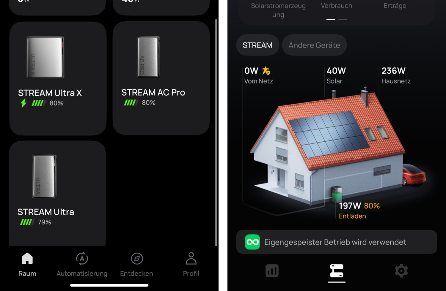 Nach dem Update laden und entladen sich die STREAM Speicher im Verbund sehr gleichmäßig