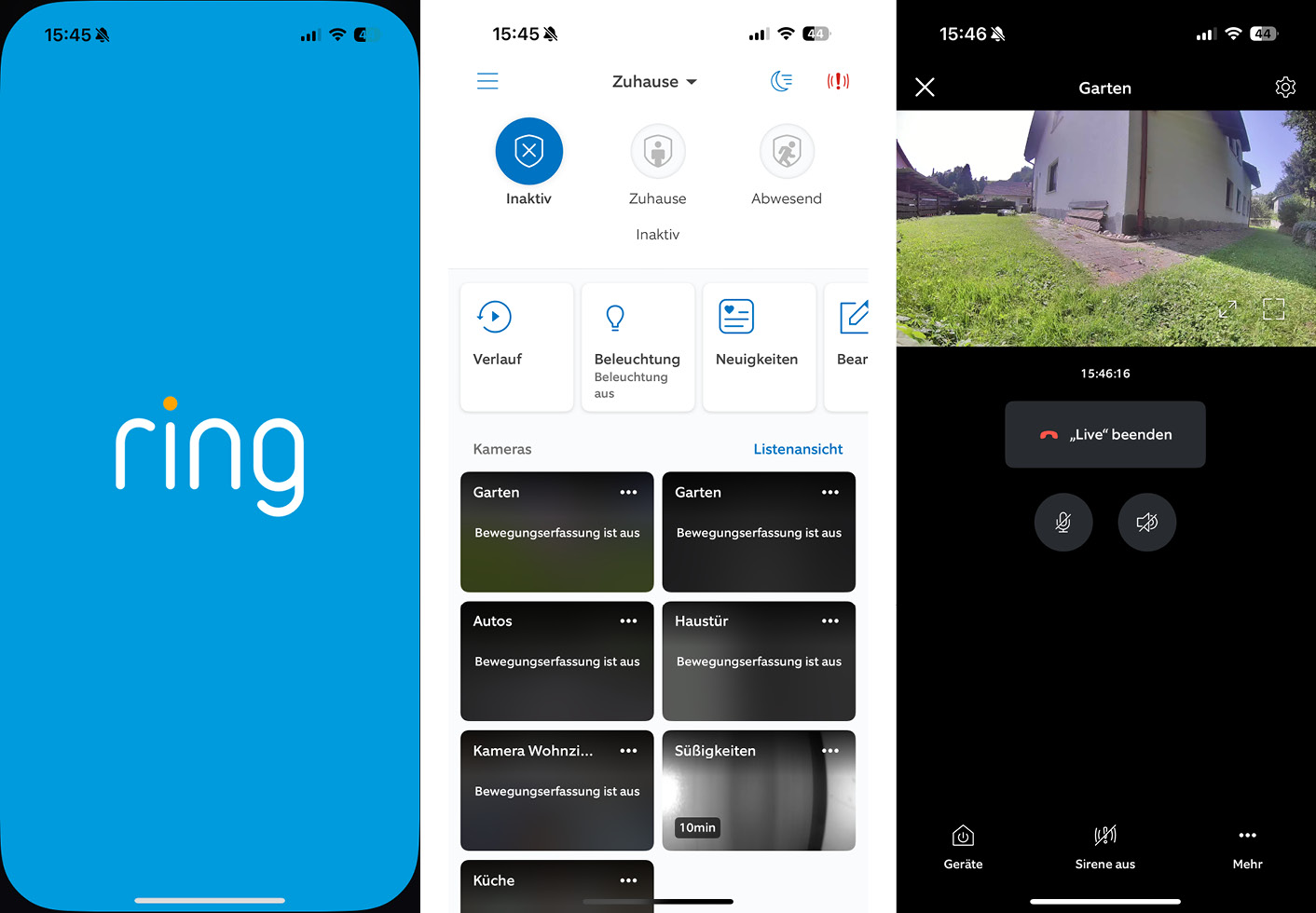 Ring Outdoor Cam Plus - App - Einstellungen Startseite
