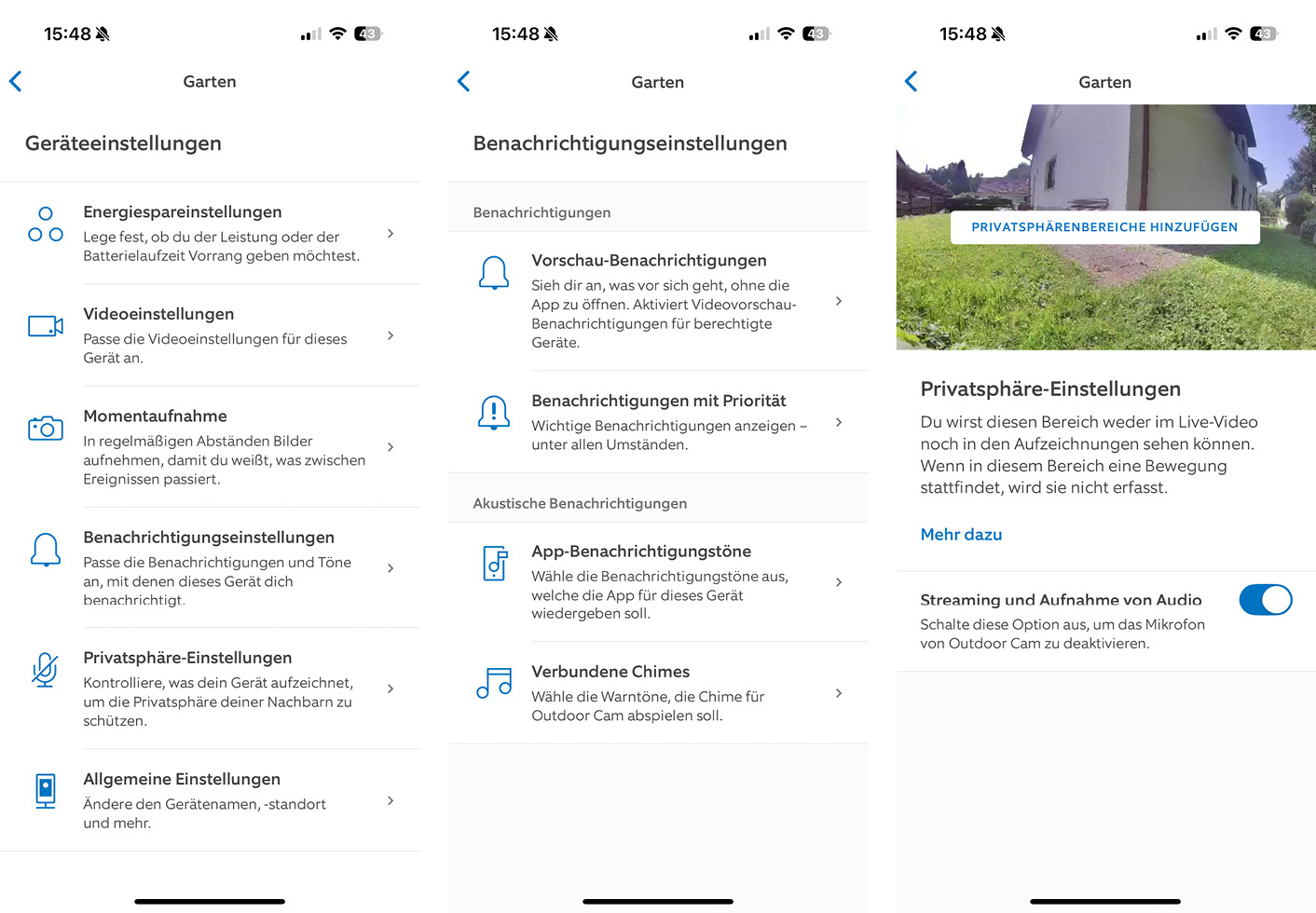 Ring Outdoor Cam Plus - App - Weitere Einstellungen