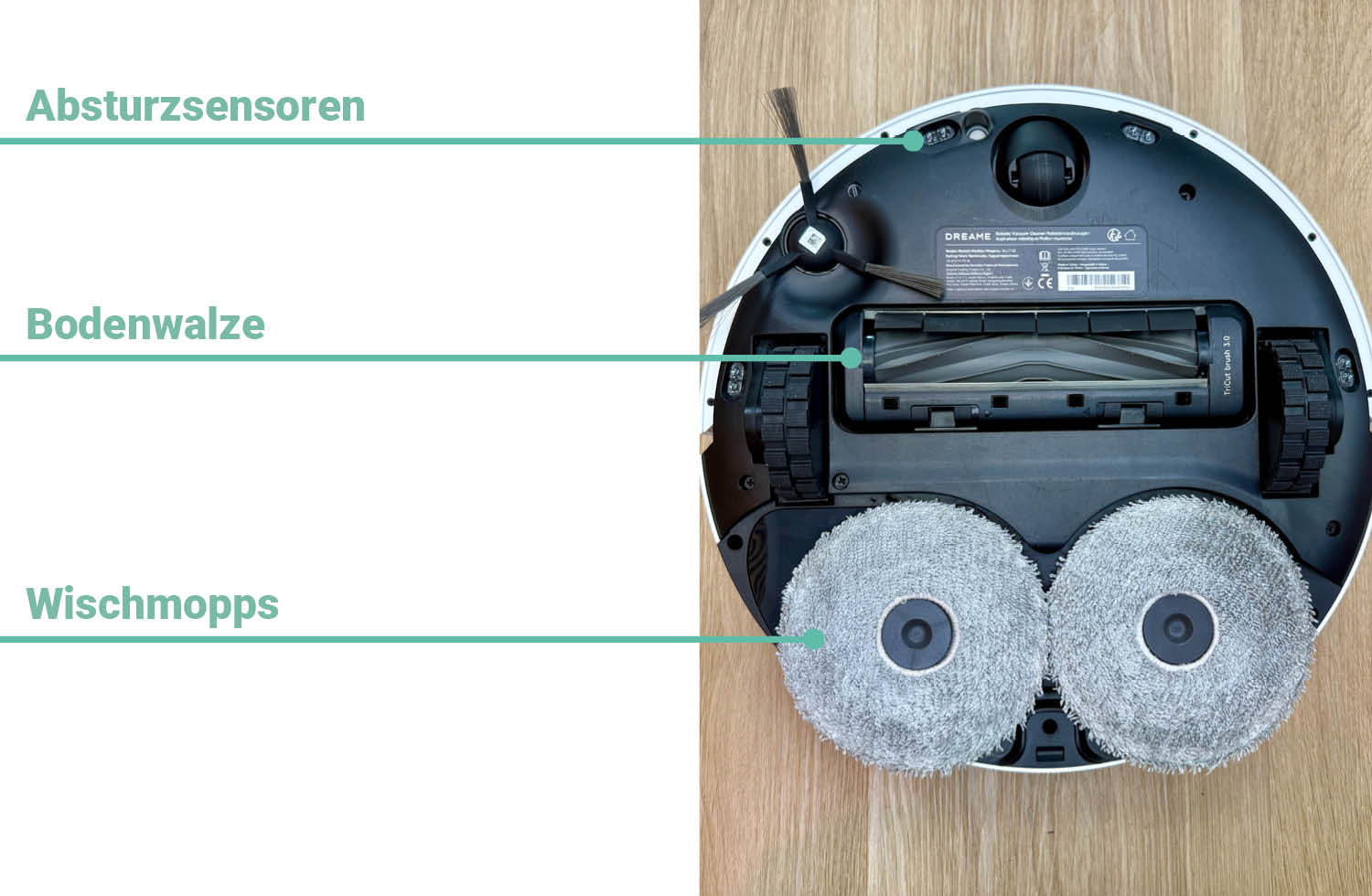 So sieht es auf der Unterseite des Dreame L40 Ultra AE aus