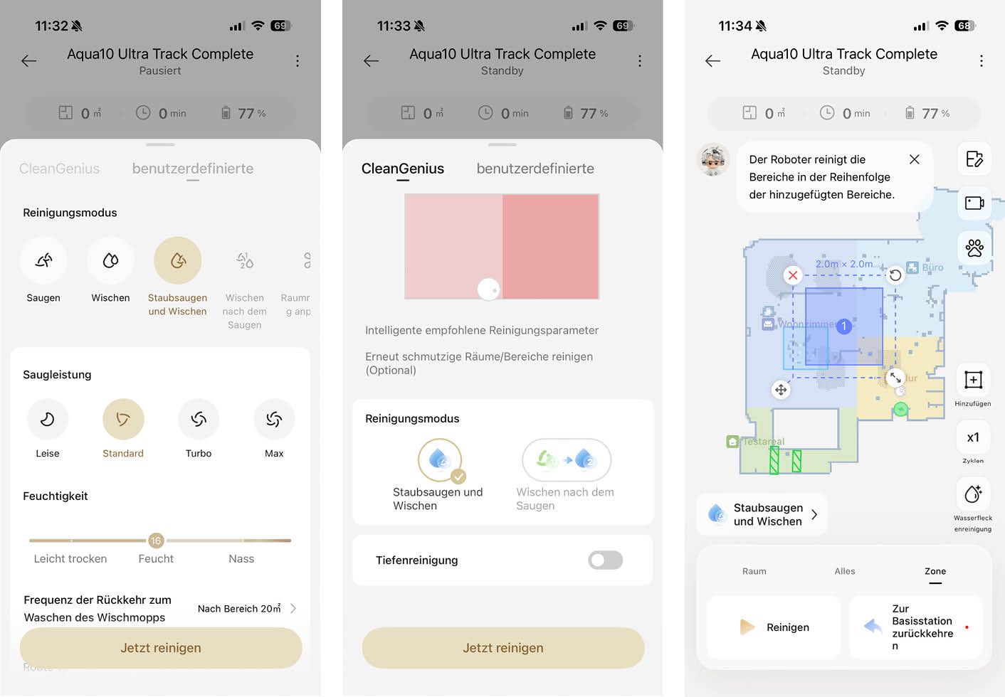 Dreame Aqua10 Ultra Track Complete App Reinigung