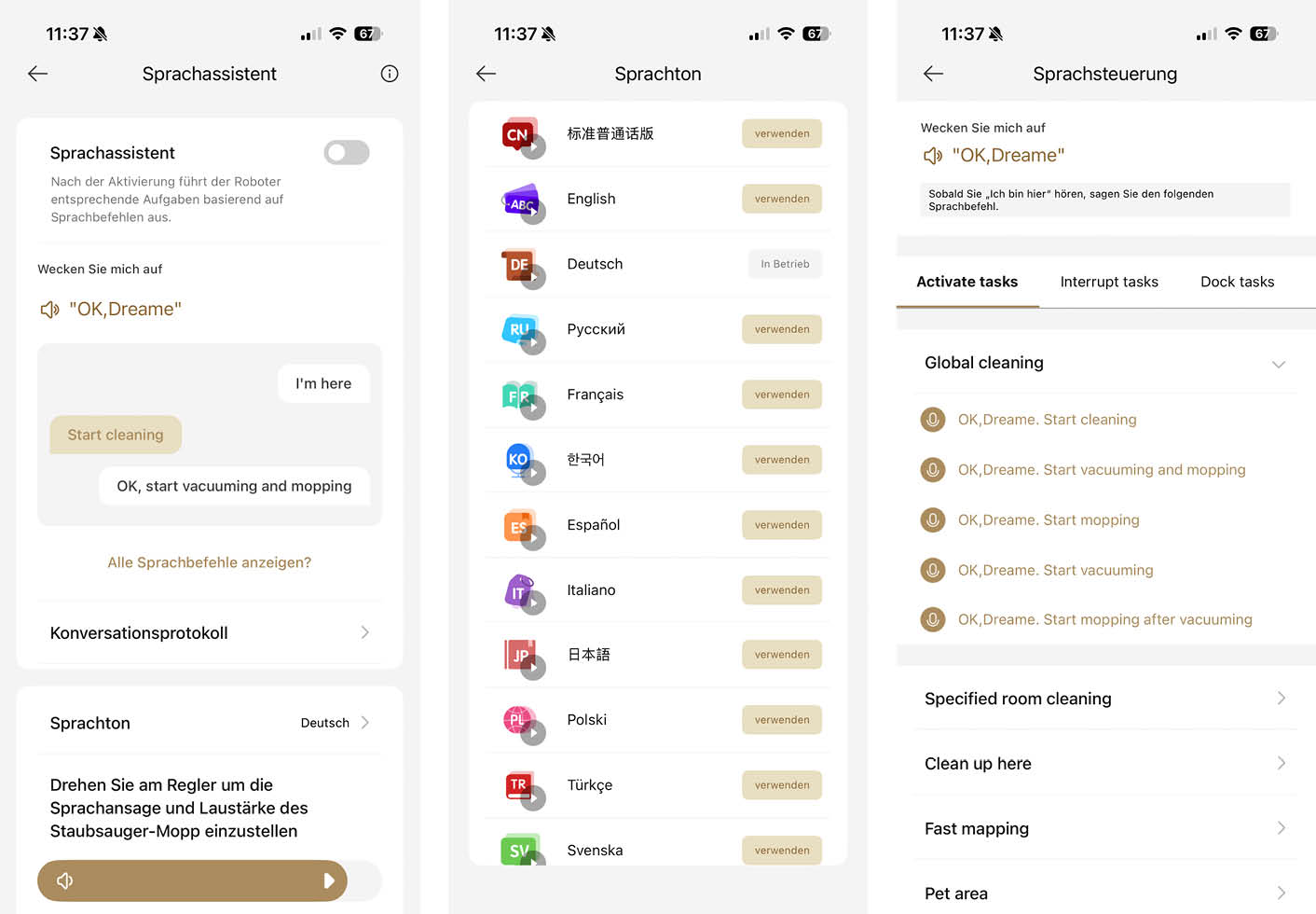 Dreame Aqua10 Ultra Track Complete App Sprachassistent