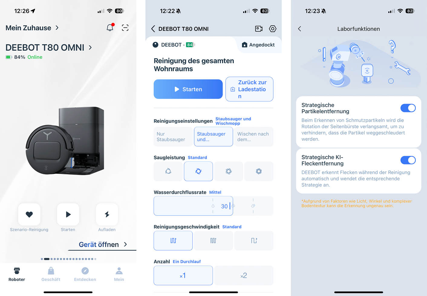 ECOVACS DEEBOT T80 OMNI App Reinigung