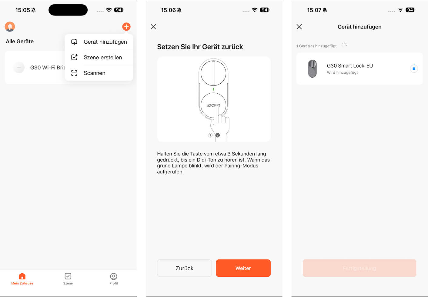 Lockin G30 zur App hinzufügen