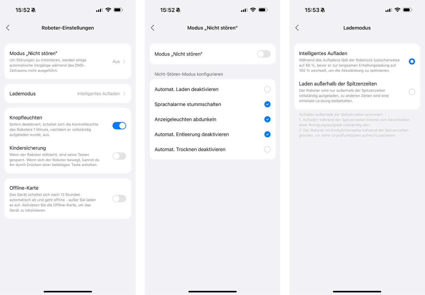 Roborock Qrevo CurvX App Robotereinstellungen