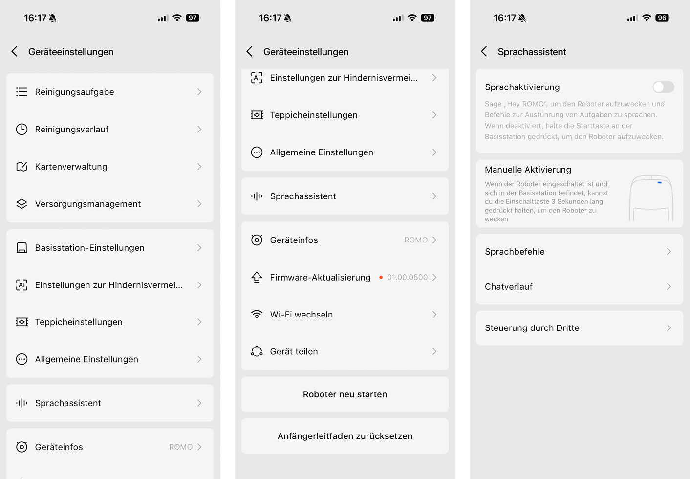 DJI ROMO P App Geräteeinstellungen