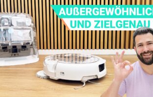 DJI Romo P Saug- und Wischroboter mit zwei Bürsten, stylischem Design und präziser Navigation im Test.