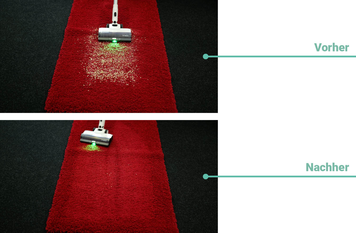 Das Reinigungsergebnis des Tineco Pure One A50S Plus auf Teppichboden