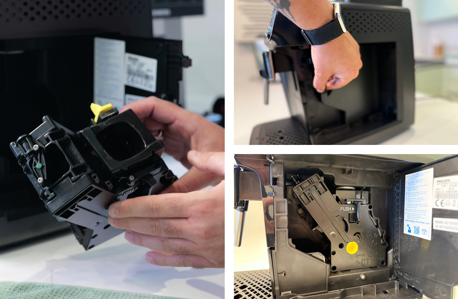 Die Brühgruppe versteckt sich hinter dem Wassertank