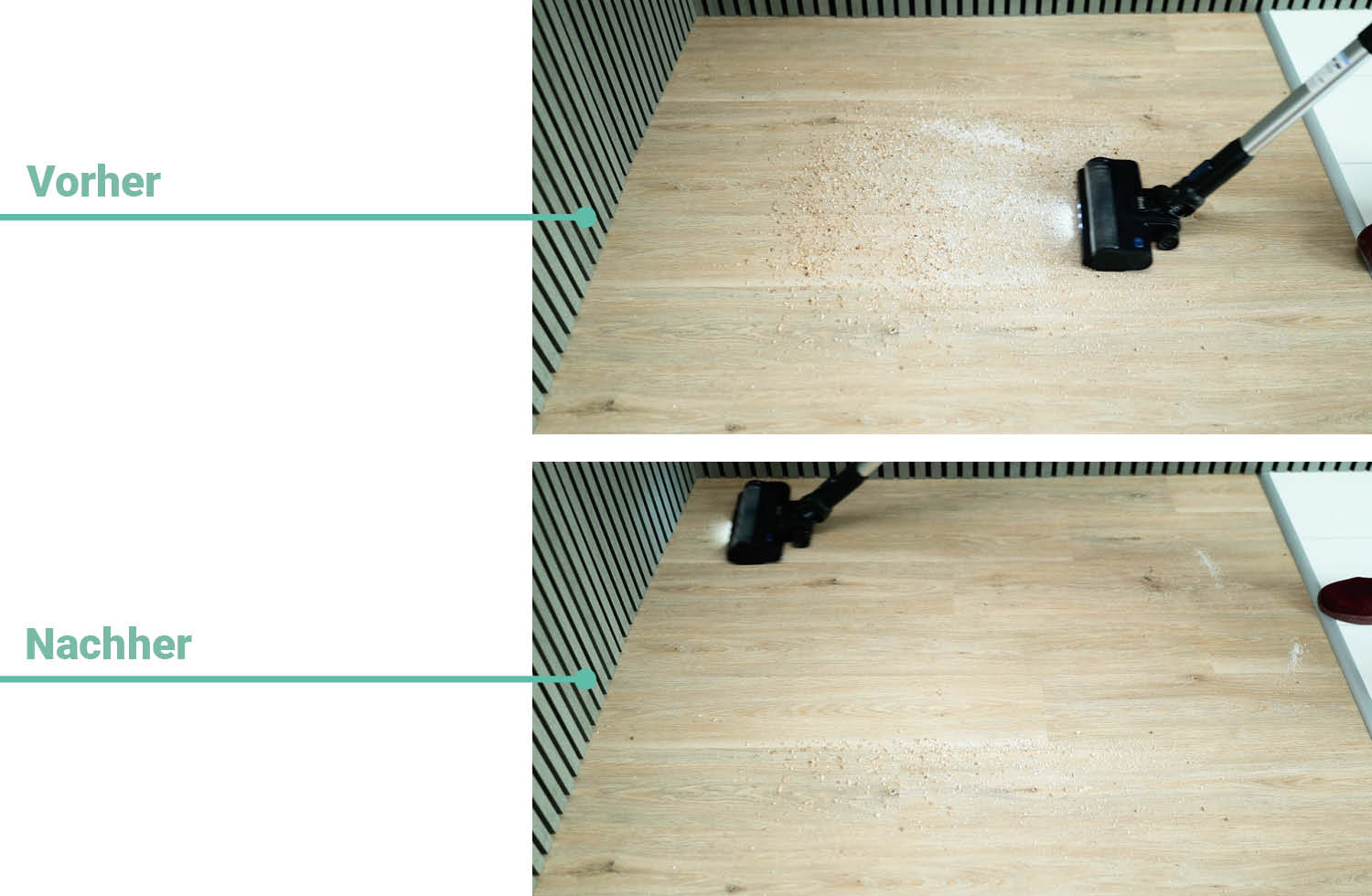 Die Reinigungsergebnisse des Levoit Akkusaugers auf Hartboden