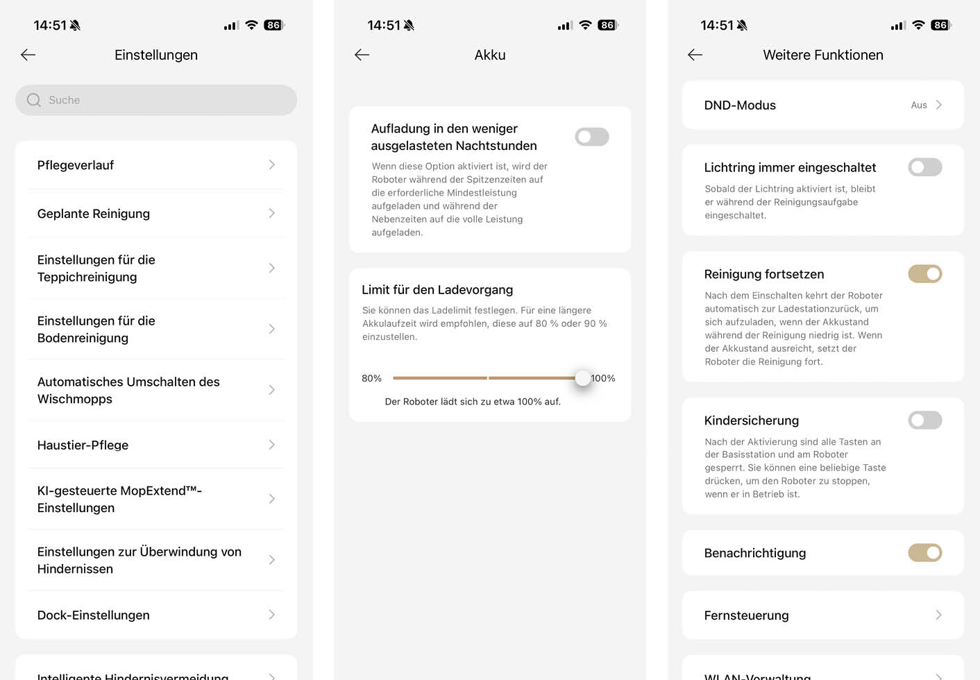 Dreame Matrix10 Ultra App Einstellungen