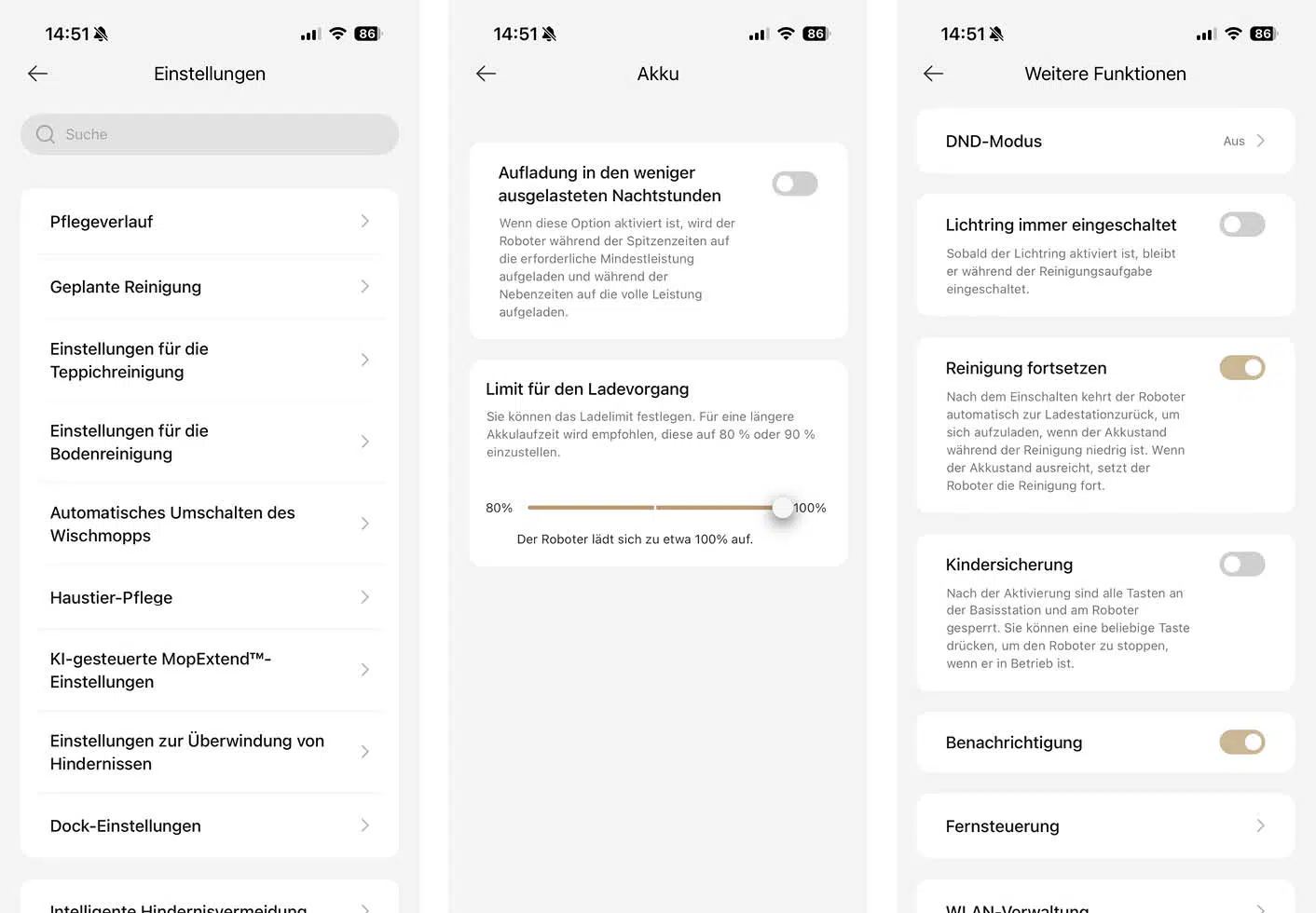 Dreame Matrix10 Ultra App Einstellungen