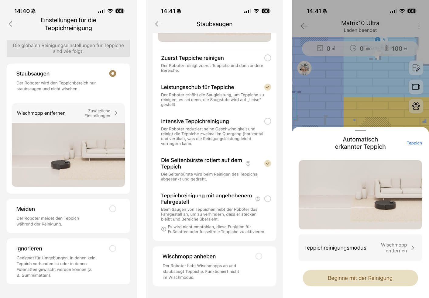Dreame Matrix10 Ultra App Teppich
