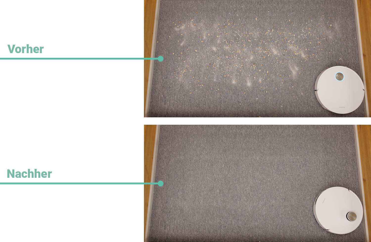 Dreame Matrix10 Ultra Saugen Teppich Vorher nachher