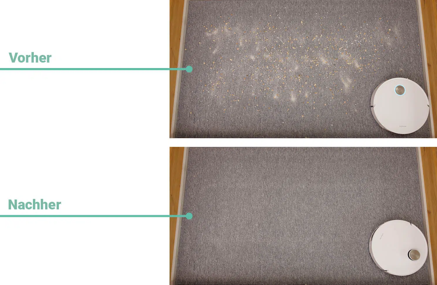 Dreame Matrix10 Ultra Saugen Teppich Vorher nachher