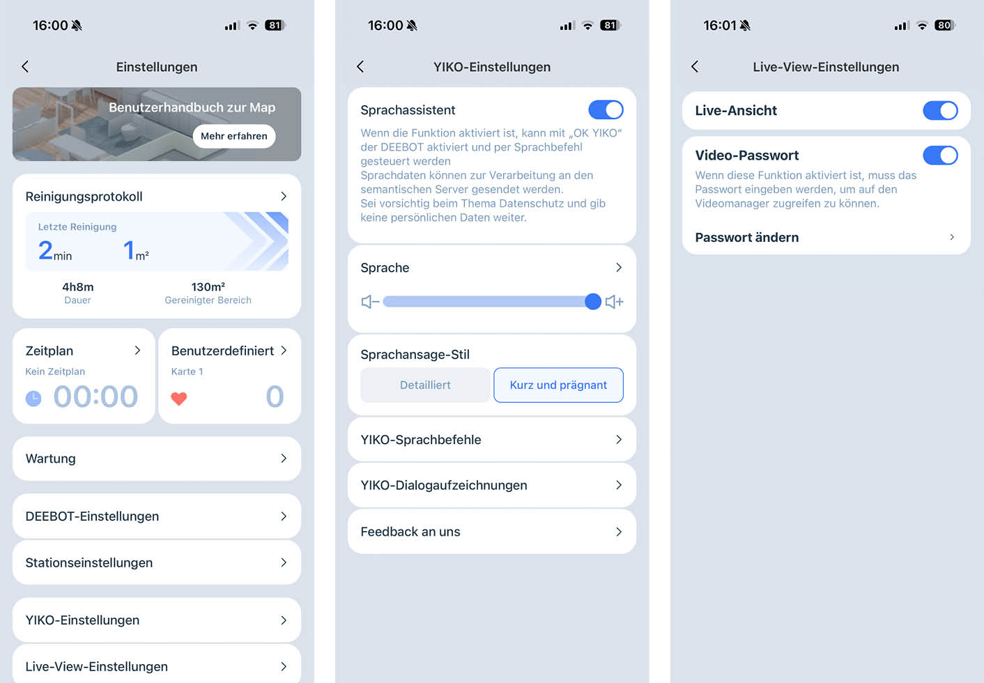 ECOVACS DEEBOT X11 OmniCyclone App Einstellungen