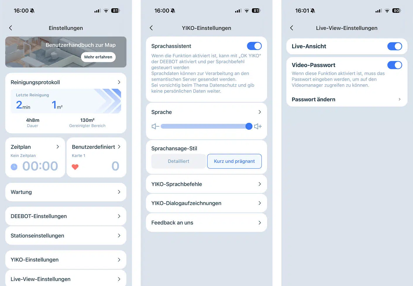 ECOVACS DEEBOT X11 OmniCyclone App Einstellungen