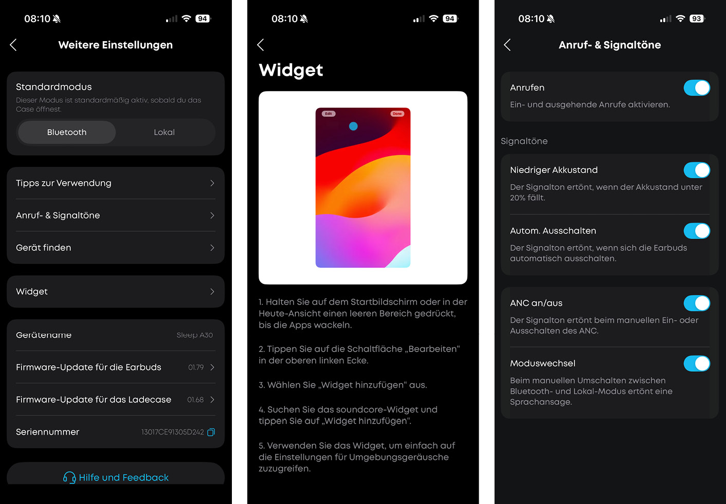 soundcore Slepp A30 - App - Weitere Einstellmöglichkeiten