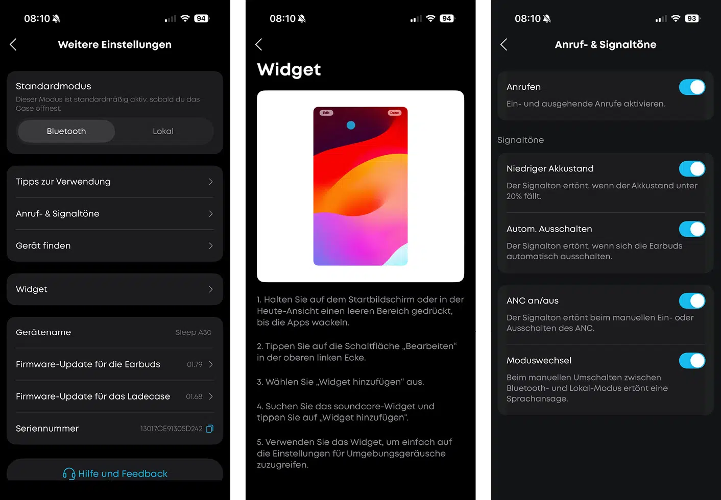 soundcore Slepp A30 - App - Weitere Einstellmöglichkeiten