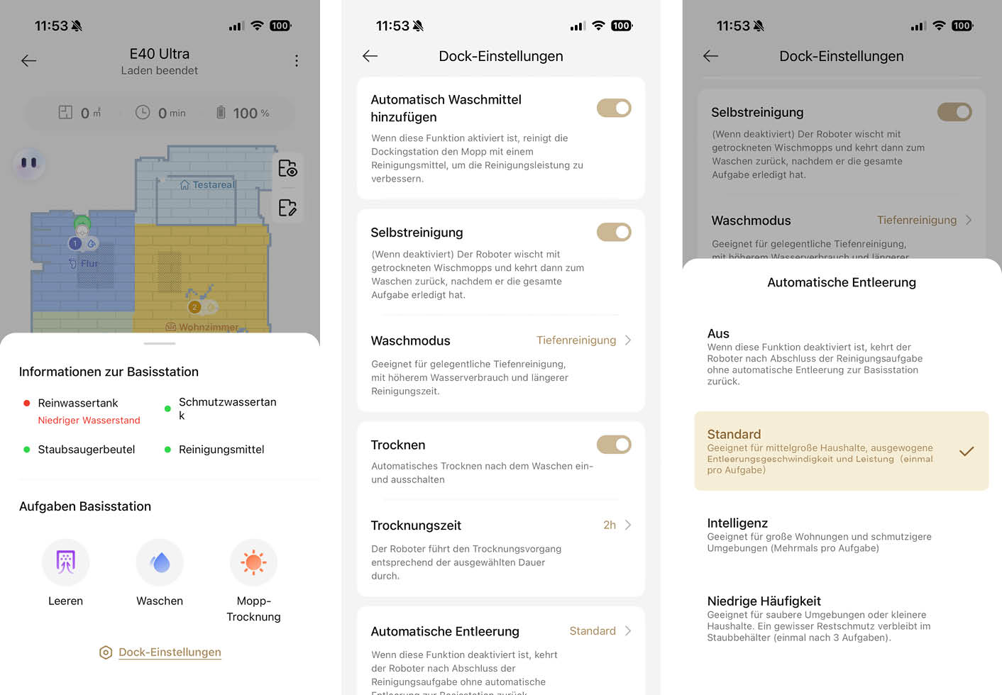 MOVA E40 Ultra App Reinigungsstation