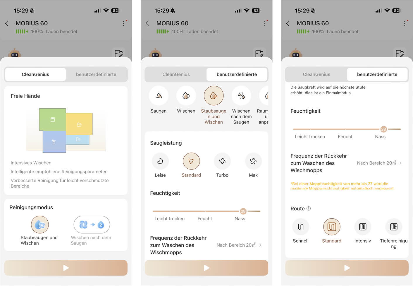 MOVA MOBIUS 60 App Reinigung
