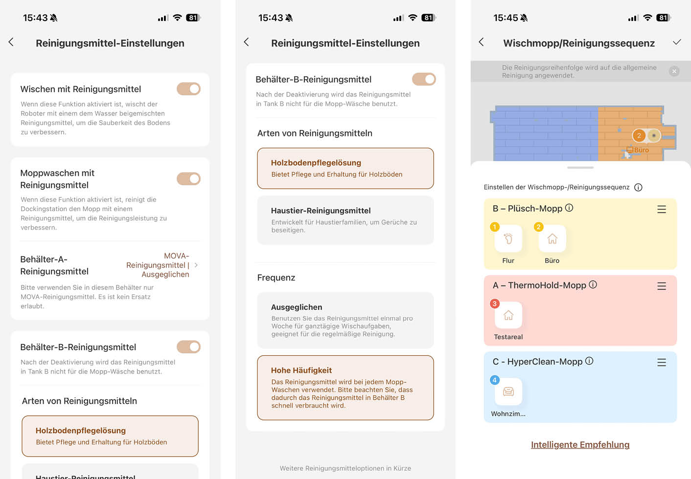 MOVA MOBIUS 60 App Reinigungsmittel