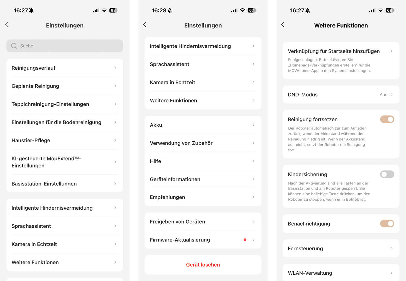 MOVA Z60 Ultra Roller StandAlone App Einstellungen