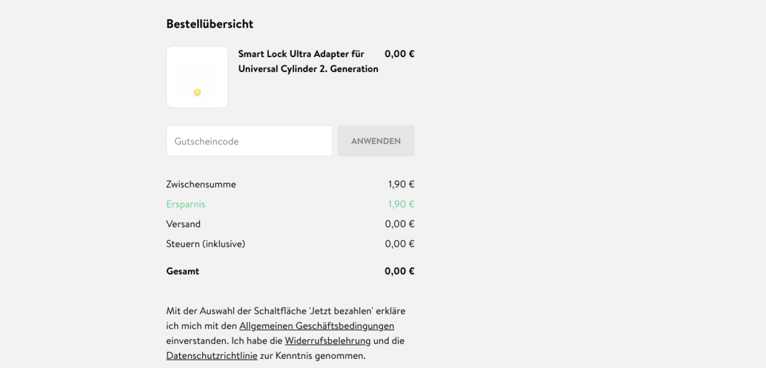 Nuki Bestellung kostenloser Adapter