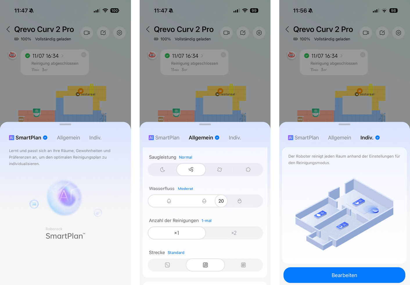 Roborock Qrevo Curv 2 Pro App Reinigung
