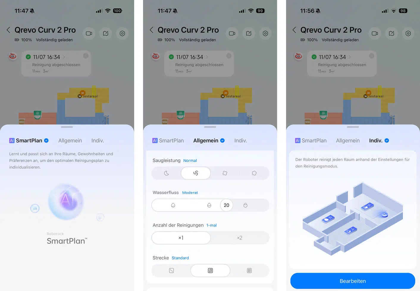Roborock Qrevo Curv 2 Pro App Reinigung