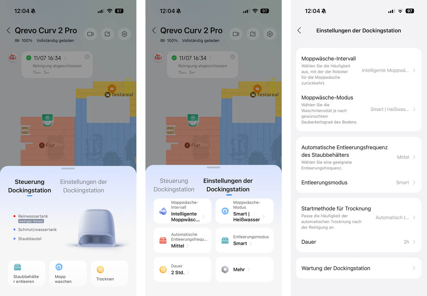 Roborock Qrevo Curv 2 Pro App Reinigungsstation