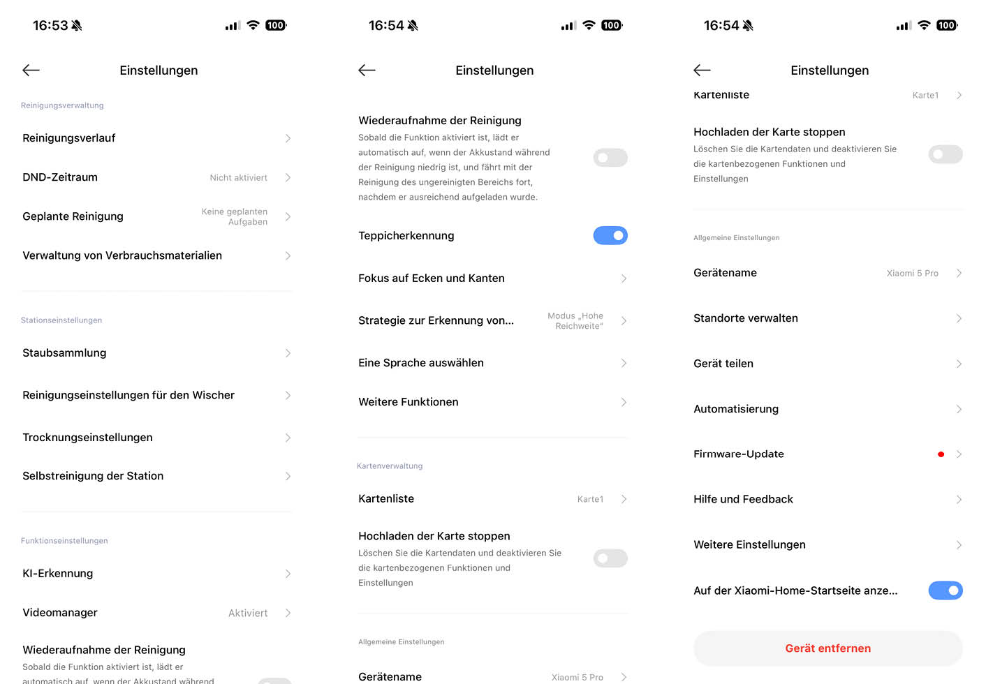 Xiaomi Robot Vacuum 5 App Einstellungen