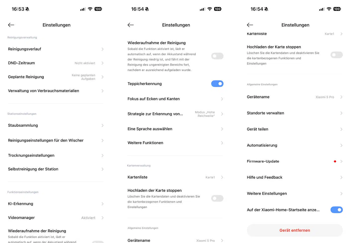Xiaomi Robot Vacuum 5 App Einstellungen