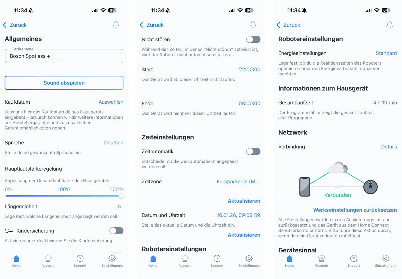 Bosch Spotless + APP Einstellungen