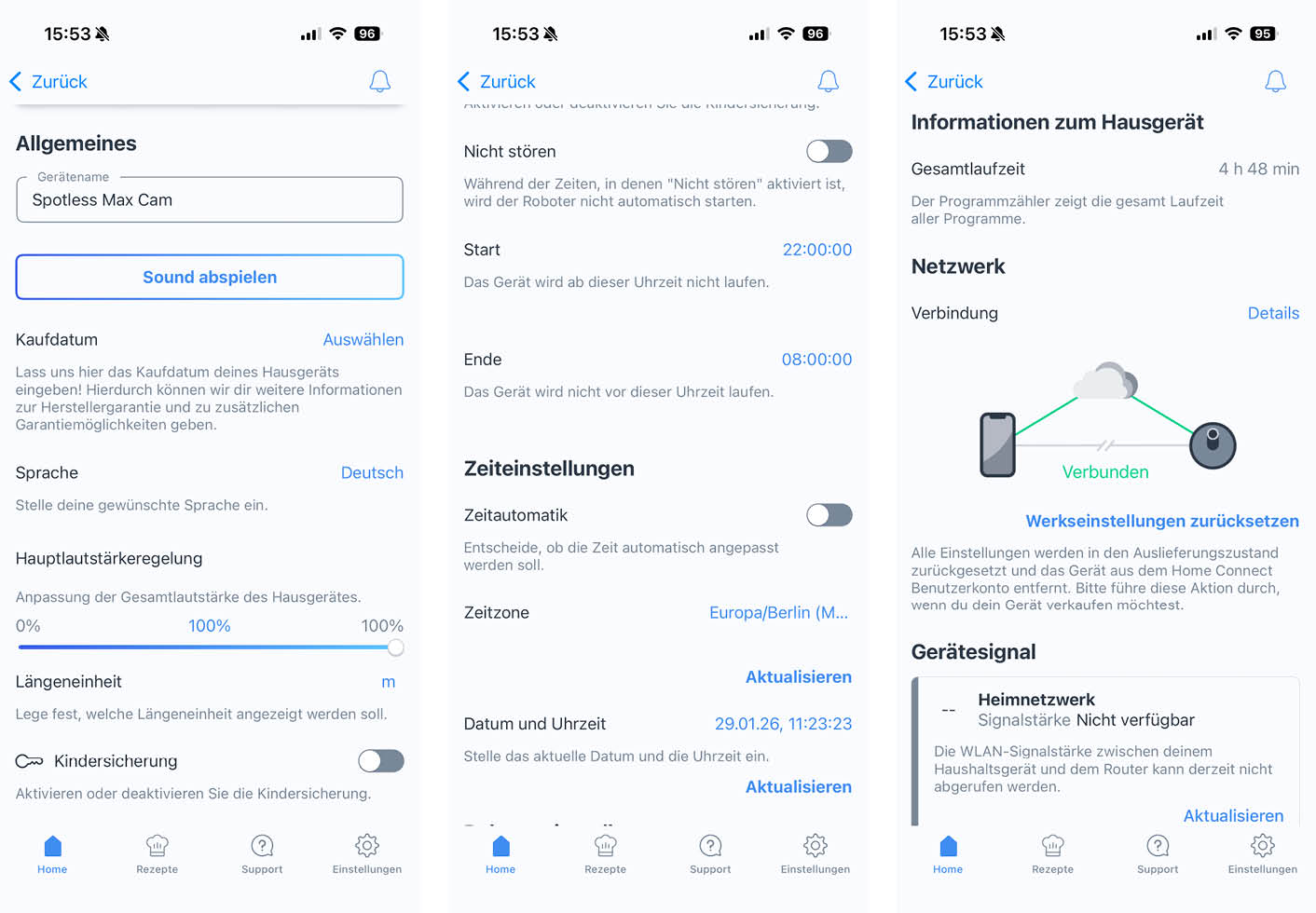 Bosch Spotless Max Cam App Einstellungen