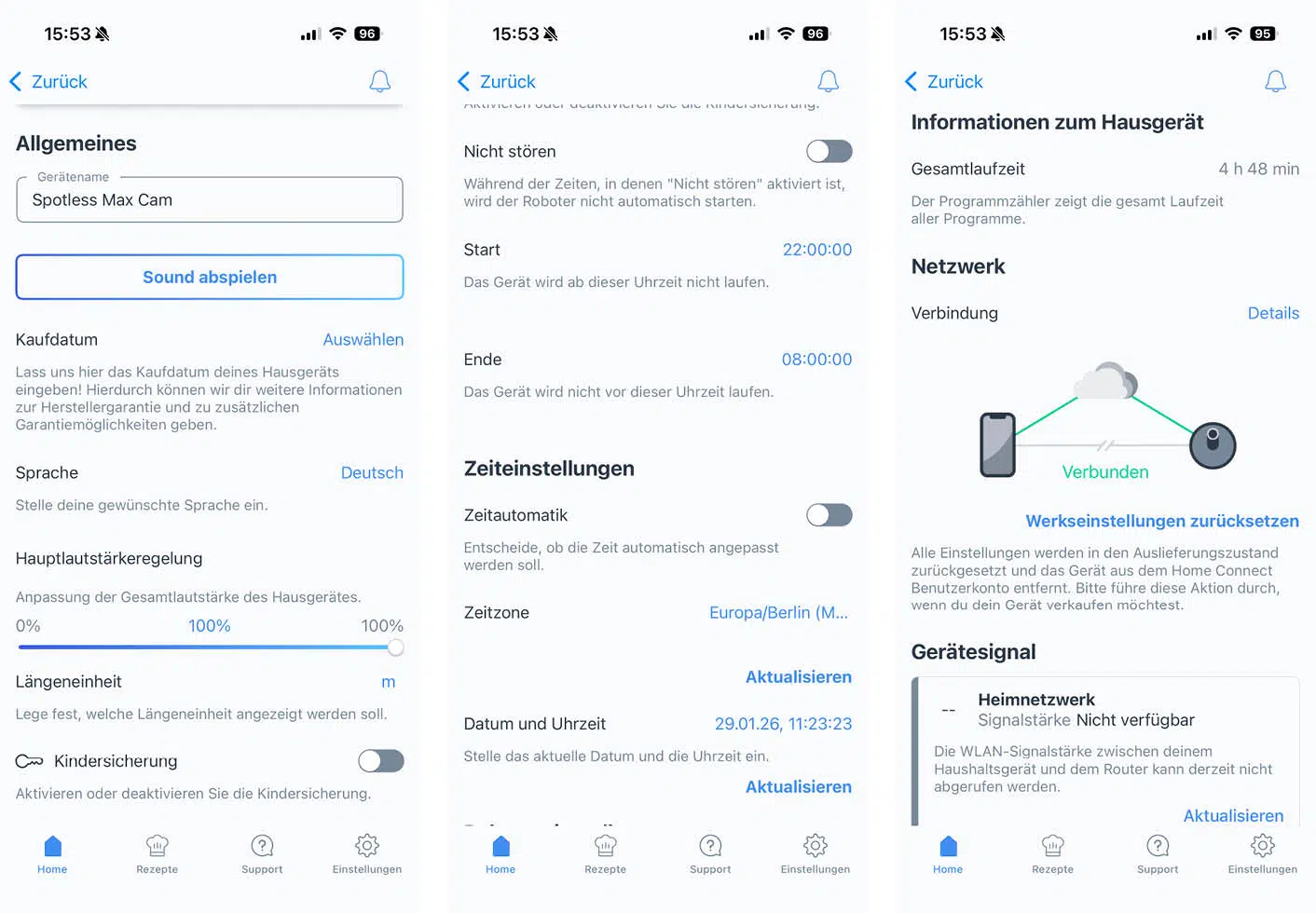 Bosch Spotless Max Cam App Einstellungen