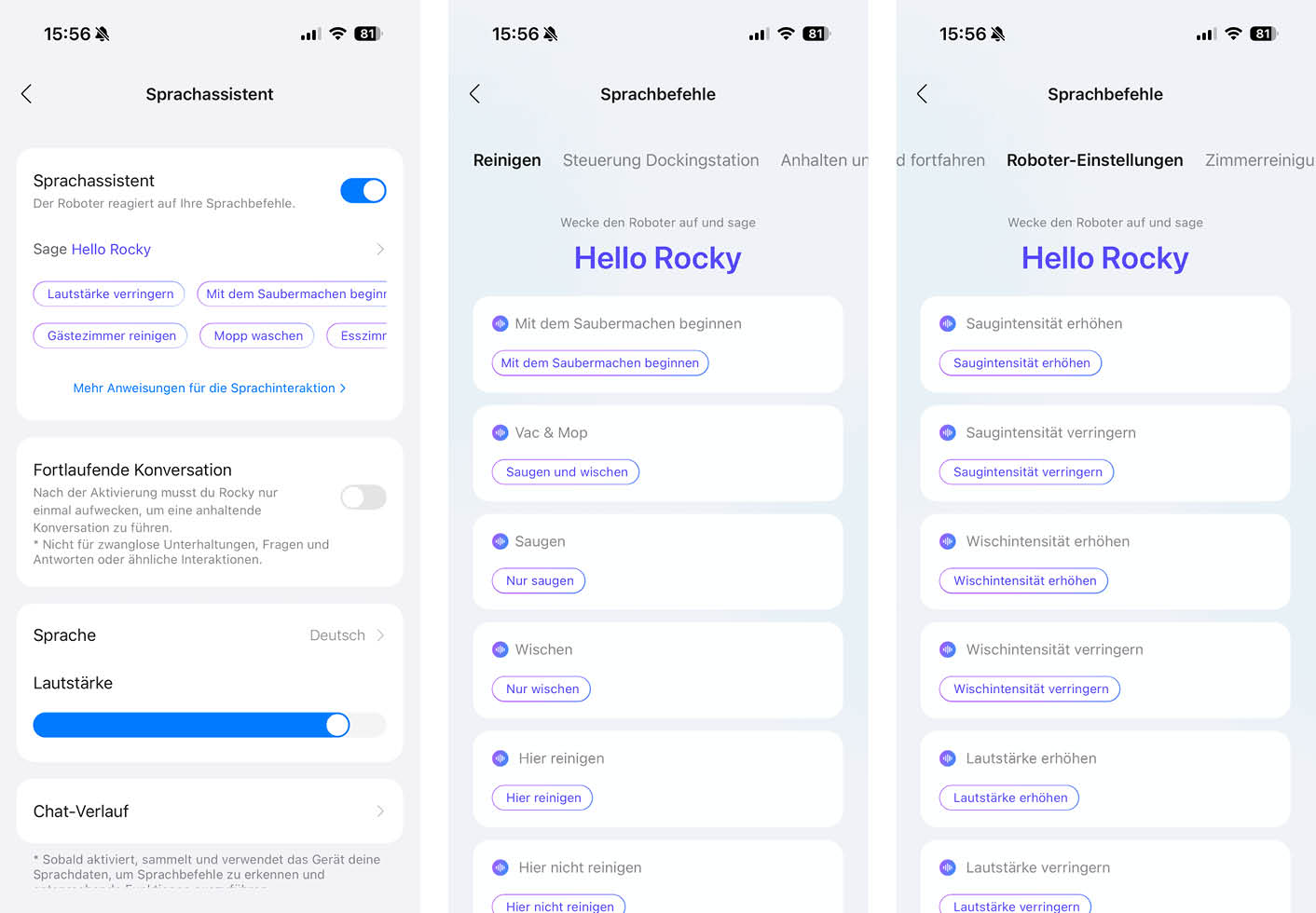 Roborock Saros 20 App Rocky Sprachassistent